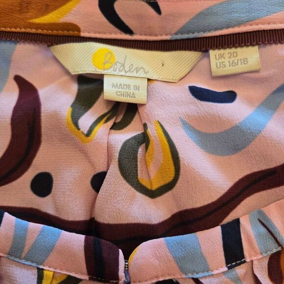 Boden Silk Blouse Pink Print 16 - Picture 2 of 10